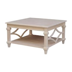 Unfinished Parawood Square Coffee Table with Sturdy Frame and Wipe-Clean Surface