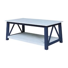 Blue Antiqued Chalk Coffee Table with Parawood Frame and Sturdy Construction