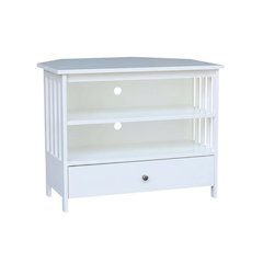 White Hardwood Corner TV Stand with Modern Design and Ample Storage
