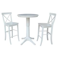 30" Round Pedestal Bar Height Table With 2 X-Back Bar Height Stools