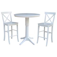 36" Round Pedestal Bar Height Table With 2 X-Back Bar Height Stools