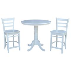 36" Pedestal Gathering Height Table With 2 Ladderback Counter Height Stools