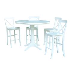 36" Round Extension Dining Table 34.9"H With 4 X-Back Counter height Stools, White