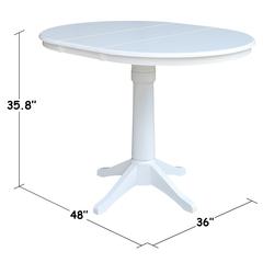 36" Round Top Pedestal Table With 12" Leaf - 34.9"H - Dining or Counter Height, White