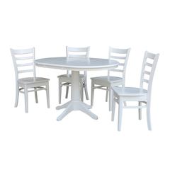 36" Round Extension Dining Table With 4 Emily Chairs, White