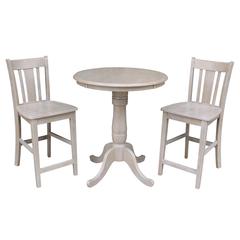 30" Round Pedestal Gathering Height Table With 2 San Remo Counter Height Stools