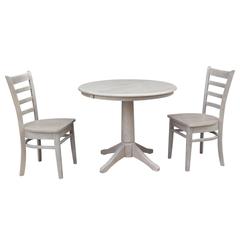 36" Round Extension Dining Table With 2 Emily Chairs, Washed Gray Taupe
