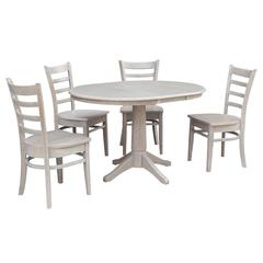 36" Round Extension Dining Table With 4 Emily Chairs, Washed Gray Taupe