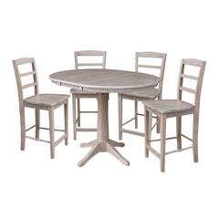 36" Round Extension Dining Table with Four Counter height Stools, Washed Gray Taupe, Washed Gray Taupe
