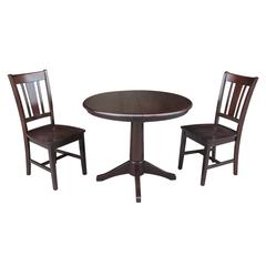 36" Round Extension Dining Table With 2 San Remo Chairs, Rich Mocha