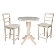 30" Round Pedestal Gathering Height Table With 2 Madrid Counter Height Stools