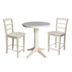 30" Round Pedestal Gathering Height Table With 2 Madrid Counter Height Stools