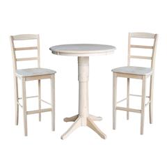 30" Round Pedestal Gathering Height Table With 2 Madrid Bar Height Stools