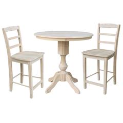 36" Round Pedestal Gathering Height Table With 2 Madrid Counter Height Stools