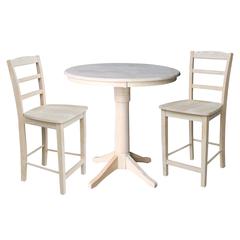 36" Round Pedestal Gathering Height Table With 2 Madrid Counter Height Stools