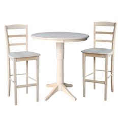 36" Round Pedestal Bar Height Table With 2 Madrid Bar Height Stools