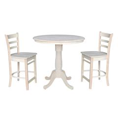 36" Round Pedestal Gathering Height Table with 2 Counter Height Stools