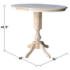 36" Round Top Pedestal Table With 12" Leaf - 40.9"H - Dining, Counter, or Bar Height, Unfinished