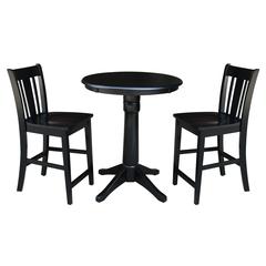 30" Round Pedestal Gathering Height Table With 2 San Remo Counter Height Stools