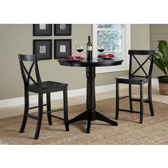 36" Round Pedestal Gathering Height Table With 2 X-Back Counter Height Stools