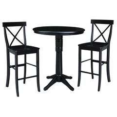 36" Round Pedestal Bar Height Table With 2 X-Back  Bar Height Stools