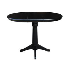 36" Round Top Pedestal Table With 12" Leaf - 34.9"H - Dining or Counter Height, Black