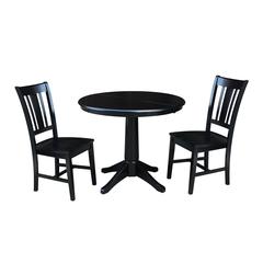 36" Round Extension Dining Table With 2 San Remo Chairs, Black