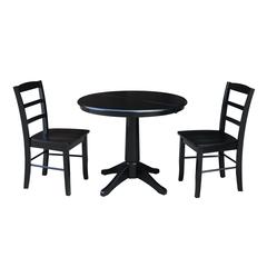 36" Round Extension Dining Table With 2 Madrid Chairs, Black