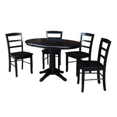 36" Round Extension Dining Table With 4 Madrid Chairs, Black