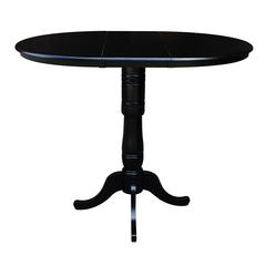 36" Round Top Pedestal Table With 12" Leaf - 40.9"H - Dining, Counter, or Bar Height, Black