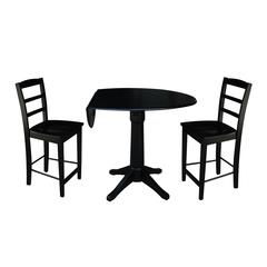 42" Round Pedestal Gathering Height Table with 2 Counter Height Stools