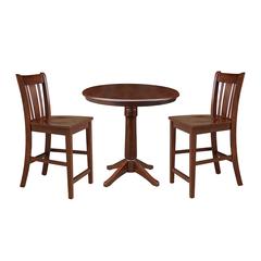 36" Round Pedestals Gathering Height Table With 2 Counter Height Stools