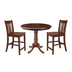 36" Round Pedestal Gathering Height Table With 2 San Remo Counter Height Stools