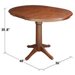 36" Round Top Pedestal Table With 12" Leaf - 34.9"H - Dining or Counter Height, Espresso
