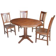 36" Round Extension Dining Table With 4 Rta Chairs, Espresso