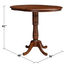 36" Round Top Pedestal Table With 12" Leaf - 40.9"H - Dining, Counter, or Bar Height, Espresso