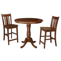 36" Round Top Pedestal Ext Table With 12" Leaf And 2 San Remo Rta Counter Height Stools, Espresso