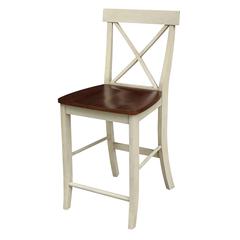 X-Back Counter height Stool - 24" Seat Height, Antiqued Almond/Espresso