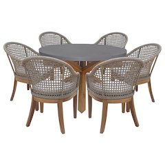 Outdoor 7 Piece Teak Patio Furniture Set with a Table and 6 Chairs, Natural/Gray