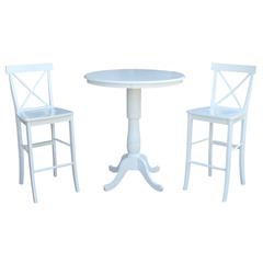 36" Round Pedestal Bar Height Table With 2 X-Back Bar Height Stools