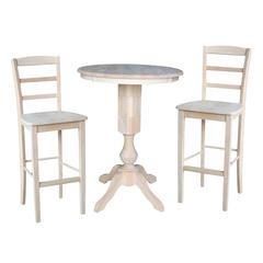 30" Round Pedestal Bar Height Table With 2 Madrid  Bar Height Stools