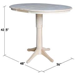 36" Round Top Pedestal Table With 12" Leaf - 40.9"H - Dining, Counter, or Bar Height, Unfinished