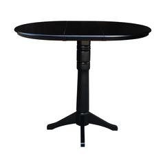 36" Round Top Pedestal Table With 12" Leaf - 40.9"H - Dining, Counter, or Bar Height, Black