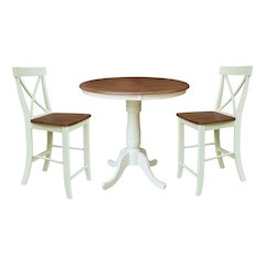 36" Round Pedestal Gathering Height Table With 2 X-Back Counter Height Stools