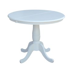 36" Round Top Pedestal Table With 12" Leaf - 28.9"H - Dining Height, White