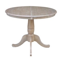 36" Round Top Pedestal Table With 12" Leaf - 28.9"H - Dining Height, Washed Gray Taupe