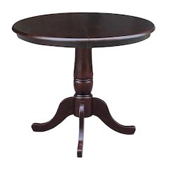 36" Round Top Pedestal Table With 12" Leaf - 28.9"H - Dining Height, Rich Mocha