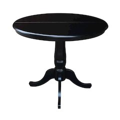 36" Round Top Pedestal Table With 12" Leaf - 28.9"H - Dining Height, Black