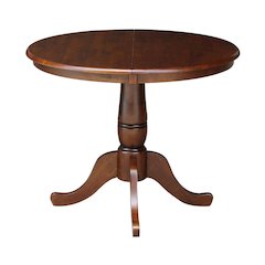 36" Round Top Pedestal Table With 12" Leaf - 28.9"H - Dining Height, Espresso
