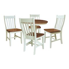 36" Solid Wood Round Top Pedestal Dining Table with 4 Chairs